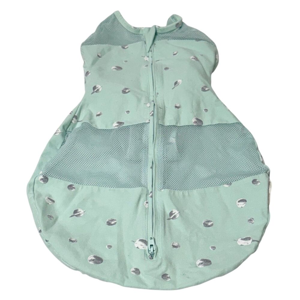 Happiest Baby Sleepea Sleep Sack Swaddle Sz S 100% Organic Cotton Teal Planets